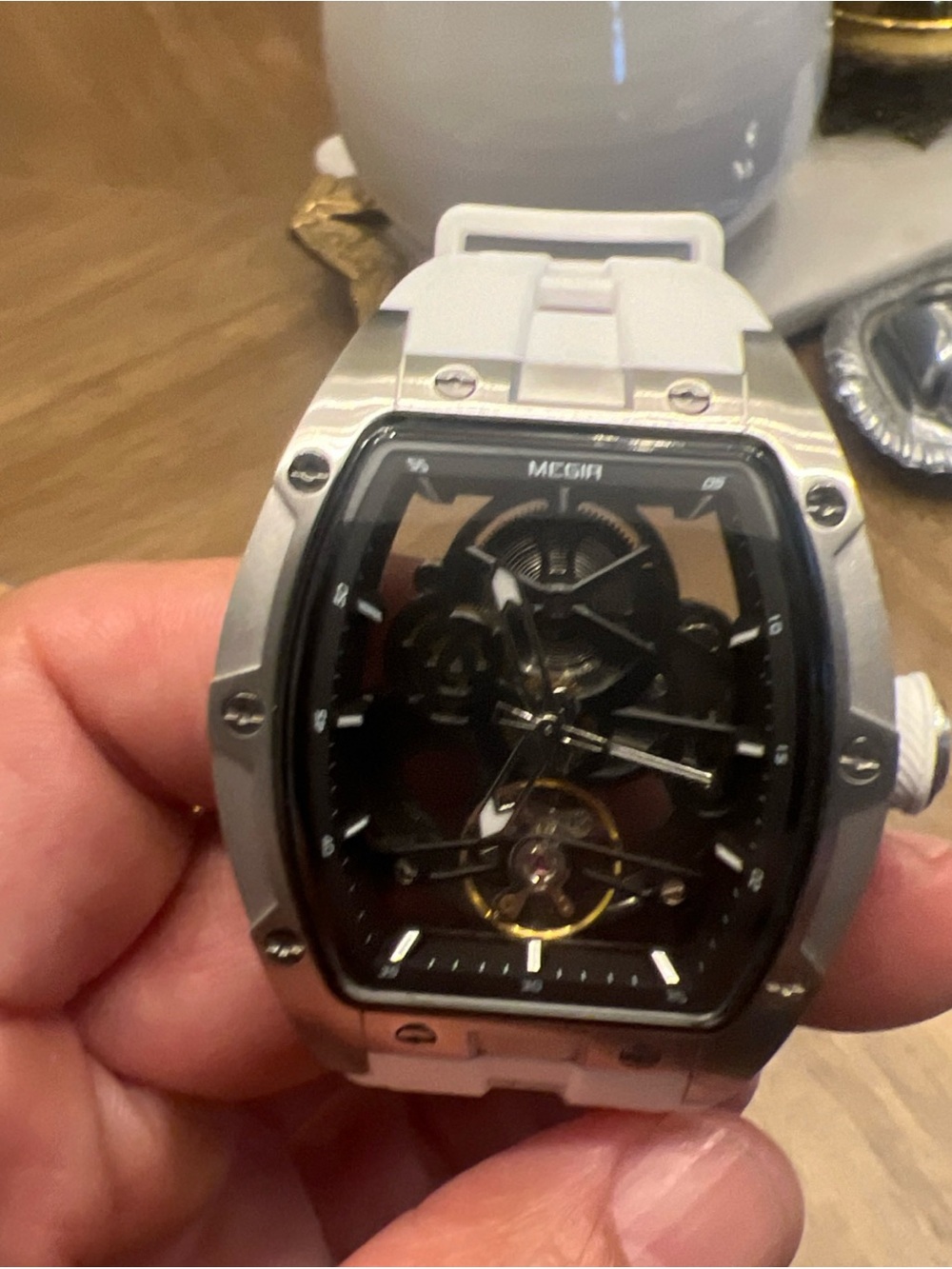 White Men's Skeleton Sport Watch